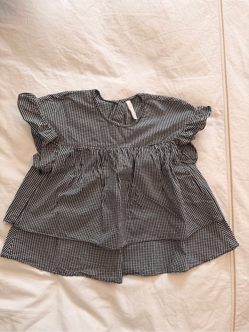Zara Black & White Gingham Ruffle Sleeve Blouse